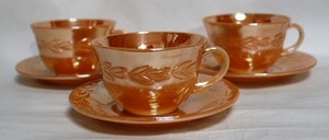  America Vintage Fire King tea cup & saucer 3 customer set 