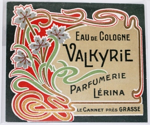 Франция антикварная парфюмерная лейбл eau de colkyrie valkyrie parfumerie lerina 1900-1930