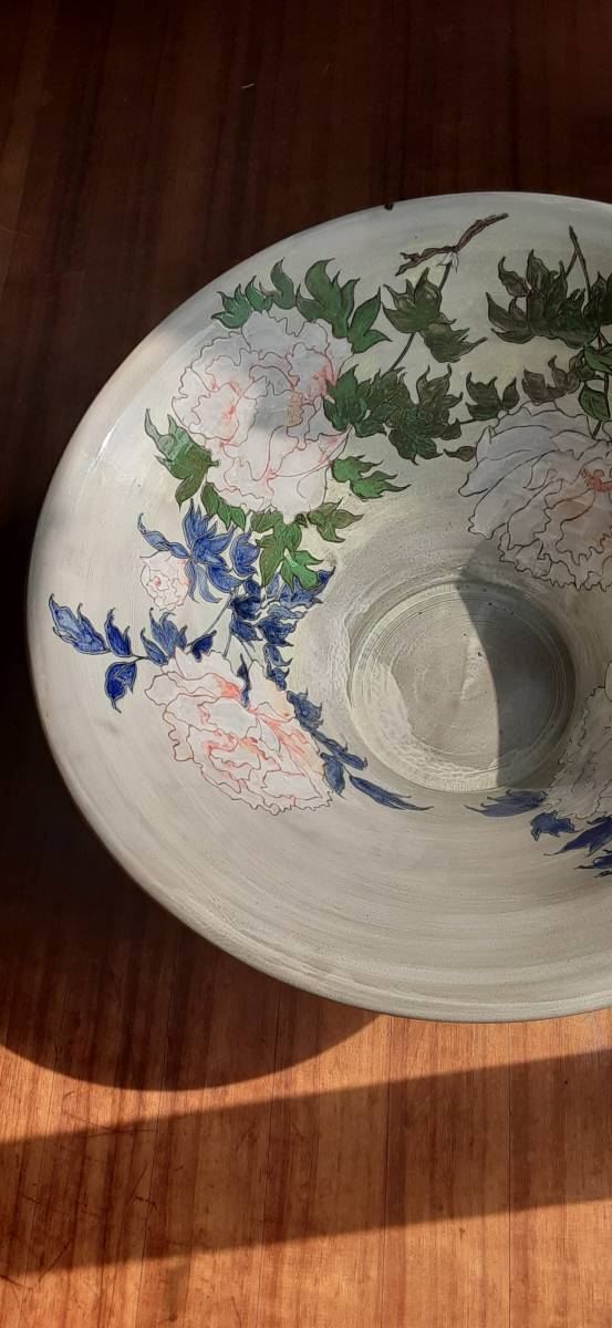 旧蔵50年以上唐物染め付けみや古焼窓絵陶磁器大火鉢水槽大金魚鉢睡蓮鉢