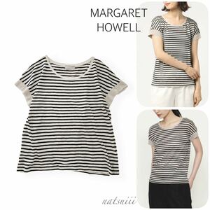 MARGARET HOWELL マーガレットハウエル . 定番 人気 リネン ボーダー LINEN STRIPE JERSEY プルオーバー ニット 送料無料