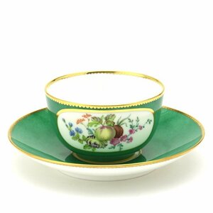 セーブル(Sevres) 超希少 軟質磁器 ティーカップ＆ソーサー カラーブル(Vert-5)十八世紀の彩色地花文様 手描き 新品