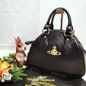 ヴィヴィアンウエストウッド ハンドバッグ ヤスミン オーブロゴ 黒 保存袋付 Vivienne Westwood ブラック