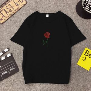 【当店新商品】rose top T-shirt ローズトップTシャツ　ブラック　Lサイズ