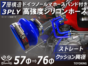 バンド付 高強度 シリコンホース クッション 異径 内径Φ76→57mm 全長76mm ブルー 国産車 スポーツカー 汎用品