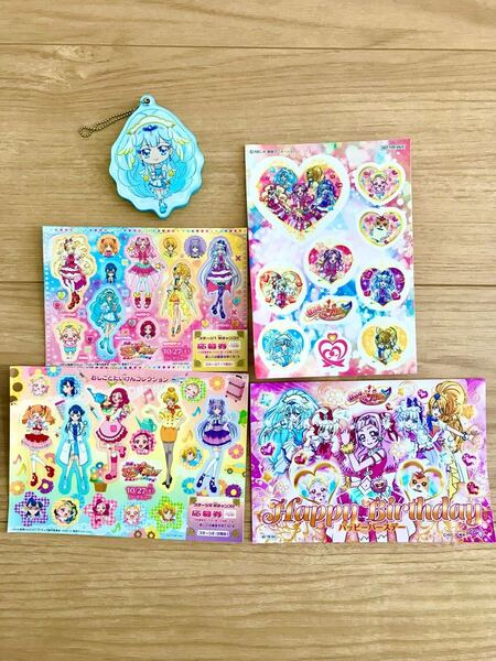 【新品 未使用】HUGっと!プリキュア シール&バースデーカード&キュアアンジュ ミラーキーホルダーセット