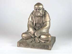 達磨大師座像　白銅　置物　細密　仏教美術　高さ約２３ｃｍ　約４ｋｇ