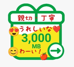 3000MB 匿名 送無 マイネオ パケットギフト 3GB mineo　3a14