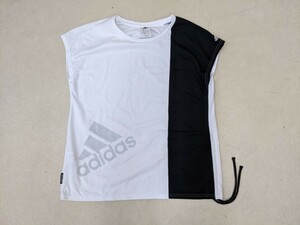 日本製 アディダス デカロゴ ノースリーブシャツ レディースM 白黒 トレーニングウェア709