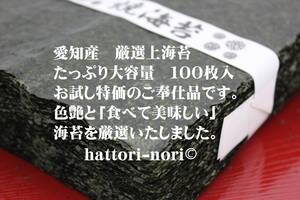 はっとり海苔 【特別ご奉仕品】愛知県産 焼のり 100枚 上海苔♪訳あり 海苔卸専門 味艶厳選【送料無料(一部除)】