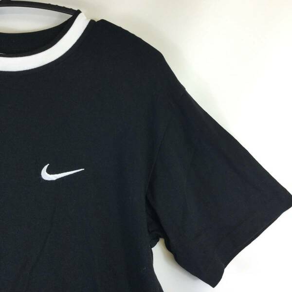 90s NIKE ナイキ 半袖Tシャツ ブラック ホワイト Mサイズ 銀タグ 刺繍ロゴ