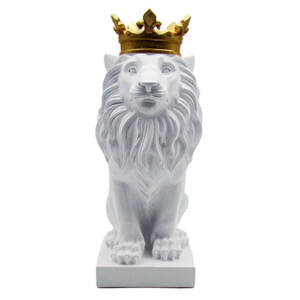 訳あり 置物 王冠を被ったライオン 彫刻風 ヨーロピアン調 (ホワイト)