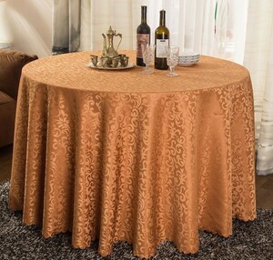 テーブルクロス 光沢のある色合い クラシカルデザイン 波型縁取り 円形 (大サイズ, ブラウン)
