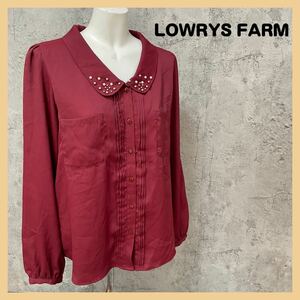 LOWRYS FARM ローリーズファーム トップス ブラウス 衿ビジュー 長袖シャツ レディース サイズM ワインレッド 玉FL1295