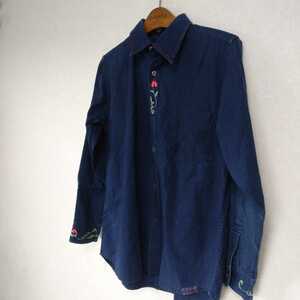 HRMgai Gin indigo flower embroidery long sleeve shirt S