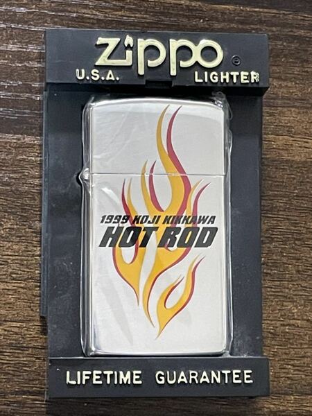 zippo KOJI KIKKAWA HOT ROD MAN 吉川晃司 CONCERT TOUR 1999年製 年代物 2面刻印 スリム デットストック プラケース 保証書