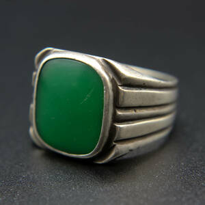  silver / ring / 23 number / green / square / silver accessory / ring 