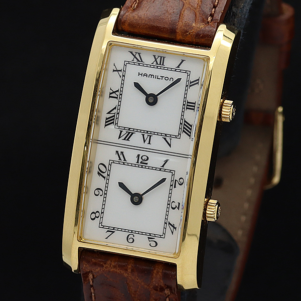 美品 ハミルトン デュアルタイム 6274 ユニセックス腕時計 白色文字盤