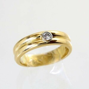 ◎中古美品◎１８金，プラチナ　ダイヤ　0.17ct　七福神内彫　メンズリング　24号