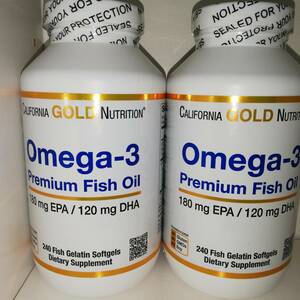 【2個セット】オメガ3 プレミアムフィッシュオイル DHA EPA 大容量 240粒 California Gold Nutrition【新品・送料込】
