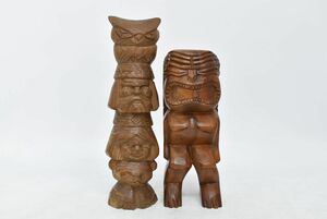 (220L 0711M6)1円～置物 2点セット 木製 木彫り エスニック インテリア