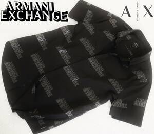  новый товар * Armani * Schic . общий рисунок черный рубашка с коротким рукавом * черный Logo принт * стрейч тонкий чёрный & чёрный XL*ARMANI*344