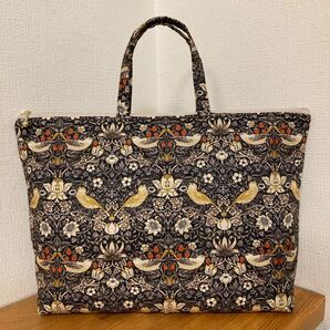 ハンドメイド☆ウィリアムモリス人気柄☆持ち手付きビッグポーチ