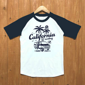 ■CALIFORNIA ラグランTシャツ■ XLサイズ（ネイビー袖xネイビー） アメ車 シボレー　シェビーバン　カリフォルニア　サーフィン