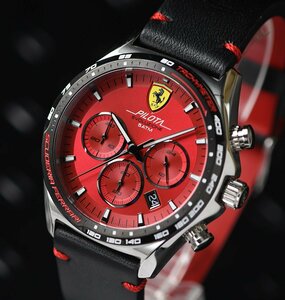 フェラーリ公式クロノグラフ 深紅 50m防水 スクーデリア SCUDELIA FERRARI ブラック クロノグラフ 腕時計 MOVADO メンズ
