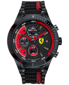 公式フェラーリSCUDELIAクロノグラフ 精悍なブラックと鮮やかなレッド 腕時計50m防水スクーデリアFERRARI本物新品F1