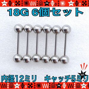 12mm×5mm body pierce 6 piece set strut barbell First earrings surgical stainless steel ... earrings silver[ anonymity delivery ]