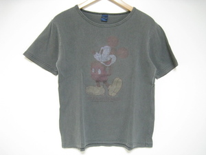 Disney ディズニー ミッキーマウス MICKEY MOUSE トップス Tシャツ 半袖 丸首 プリント 灰色 グレー Lサイズ