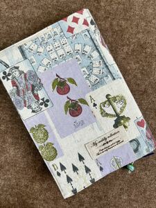 *am* hand made book cover cotton flax / playing cards pattern @. stamp /A5 stamp large /22.4