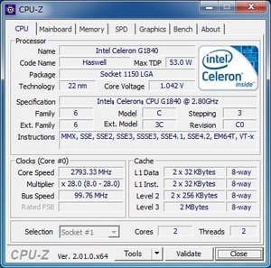 INTEL Celeron G1840 (2.80 GHz) LGA1150 ★中古正常品★