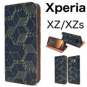 Xperia XZ/XZs SO-03J/SOV35 ダメージデニム手帳型ケース●