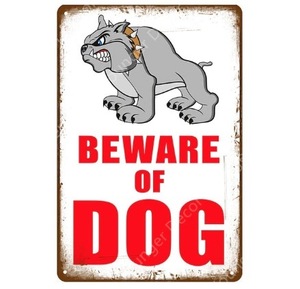 A307　メタル　サイン　ブリキ　看板　金属 製　プレート　パネル　店　ペット　警告　注意　危険　防犯　威嚇　BEWARE　猛　犬　番犬 3923