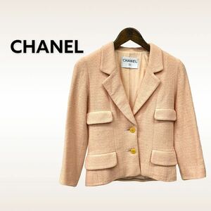 高級 CHANEL シャネル ココマークボタン ウール混 裾チェーン ツイード テーラードジャケット