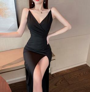 b0511 One-piece lady's *20 fee 30 fee 40 fee ultimate beautiful goods comfortable eminent dress * Cami dress long height black