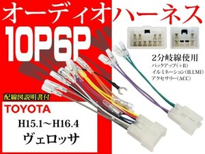 送料無料ナビ取り付け　変換ケーブル　社外ナビ　/トヨタ10P6Pオーディオハーネス配電図付AO1-ヴェロッサ