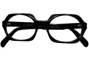 ハイポテンシャルで自由なTRICKY DESIGN1960sイタリア製 デッドストック FRAME ITALY 変形ポリンゴンHEXAGON 六角形 BLACK size50/20 眼鏡 