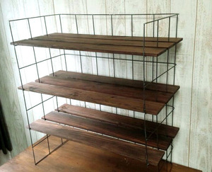 2台限り!!SALE・変幻自在シェルフ◆アイアン×ウッド・板長66cm×9枚ダークオーク色・高さ70幅60奥行30・インダストリアル・ブルックリン