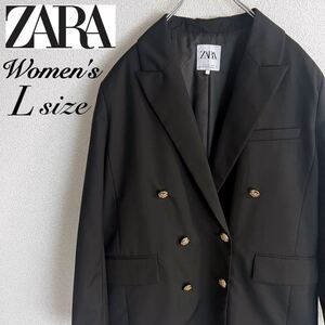 ZARA ダブルボタンジャケット テーラードジャケット ブラック 黒 ゴールドボタン オーバーサイズ レディース L