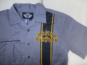 HARLEY DAVIDSON Harley Davidson * рубашка work shirt полный размер L короткий рукав серый рейсинг . воротник открытый цвет нашивка вышивка 