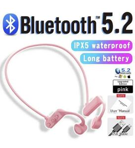 【翌日発送】骨伝導ワイヤレス　ヘッドセット　イヤホン　Bluetooth5.2 ハンズフリー　ピンク