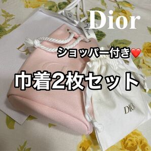 【ショッパー付き】ディオール ノベルティ 巾着 ポーチ 2枚セット ピンク 白 新品未使用