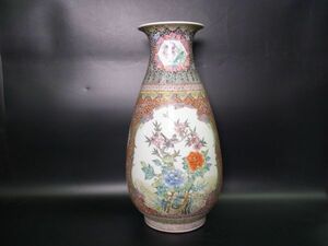 中国古玩 乾隆年製 粉彩花鳥図花瓶 花器 唐物 高さ57cm 時代 骨董 中国美術
