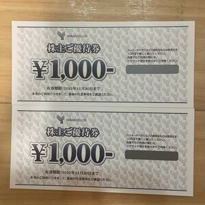 山喜 株主優待券 2000円分 ネコポス送料無料 有効期限：2022年11月30日
