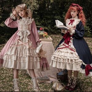 ユメカワビンテージレトロ原宿Lolita ゴスロリヨーロッパ姫萌え萌えふんわり可愛い コスプレお嬢様高貴ドレス フルセット