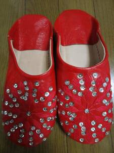 NEW** Bab -shu. original leather slippers / red & embroidery spangled (~25.5cm)