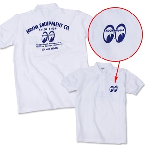 MOON Equipped Speed Shop ポロシャツ Mサイズ mooneyes ムーンアイズ ホワイト 送料込み ムーン イクイップド スピードショップ 白