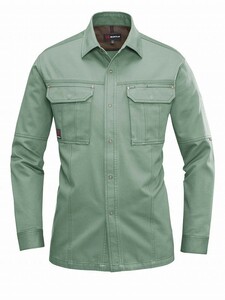 バートル 8093 長袖シャツ アースグリーン Lサイズ 春夏用 メンズ 防縮 綿素材 作業服 作業着 8091シリーズ
